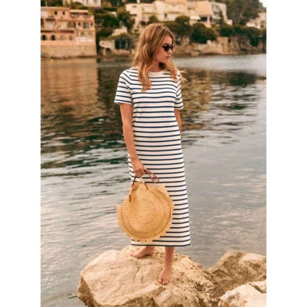 Sezane Emy Dress Natural/Navy Size Small